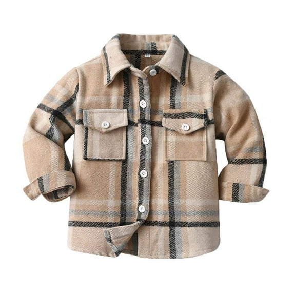 Diufon Toddler Boys Girls Shirt Jacket Fall Winter Lapel Long Sleeve Warm Coat Plaid Printed Sanding Outwear Jacket