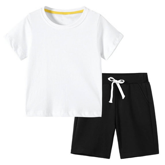 Diufon Toddler Boys Girls Summer Sets Short Sleeve Crewneck Tops and Shorts Solid Color Spring Athletic Outfits