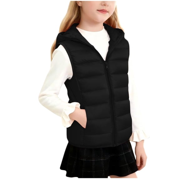 Diufon Girls Boys Puffer Vest Lightweight Sleeveless Zipper Coat Fall Winter Hooded Vests Warm Outerwear with Pockets