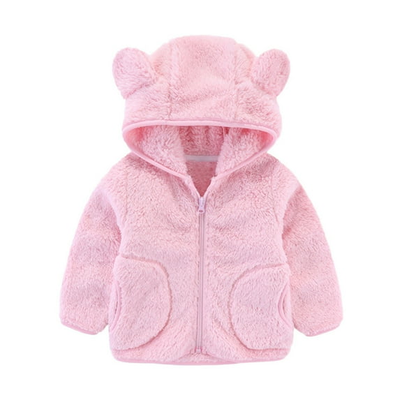 Diufon Toddler Fleece Hooded Warm Coat Infant Boys Girls Zip-up Jacket Long Sleeve Thickened Outwear with Pockets