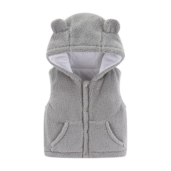 Diufon Toddler Fleece Hooded Warm Vest Infant Boys Girls Fall Winter Sleeveless Button Jacket with Pockets