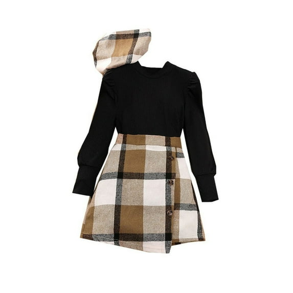 Diufon Toddler Girls Skirt Outfits Fall Winter Long Sleeve Warm Sweater Tops and Plaid Half Skirt Set 2 Piece Sets