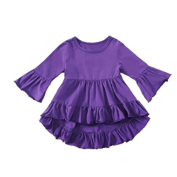 Diufon Toddler Infant Baby Girls Dress Tops Flared Long Sleeve Round Neck Trendy Solid Color Princess Top