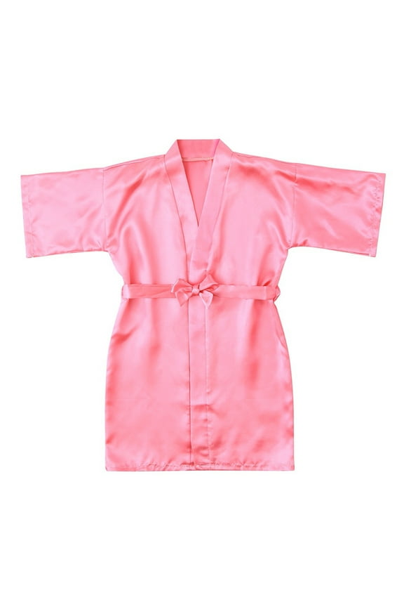 Toddler Kids Baby Robe Boys and Girls 3/4 Sleeve V Neck Satin Bathrobe Casual Home Lace-up Nightgown