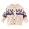 thumbnail image 1 of Diufon Toddler Kids Baby Unisex Sweater Spring Long Sleeve Knit Outwear Button down Color Block Crochet Top (6-7 Years, Beige), 1 of 9