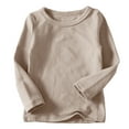 thumbnail image 1 of Diufon Toddler Kids Boys Girls Undershirt Solid Color Round Neck Pullover Top Spring Long Sleeved Shirts (10-11 Years, Khaki), 1 of 5
