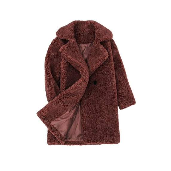 Diufon Toddler Kids Girls Fleece Jacket Fuzzy Long Sleeved Overcoat Solid Color Mid-Long Child Outwear (4-5 Years, Wine)