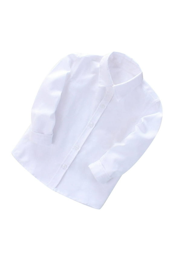 Toddler Little Boys Dressy Shirts Long Sleeve Button Down Lapel Shirts Casual Solid Color School Uniform