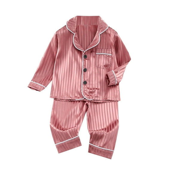 Diufon Toddler Pajamas 2 Pieces Silk Stain Long Sleeve Button Down Shirts and Pants Homewear for Boys Girls