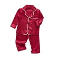 thumbnail image 1 of Diufon Toddler Pajamas 2 Pieces Silk Stain Long Sleeve Button Down Shirts and Pants Homewear for Boys Girls, 1 of 4