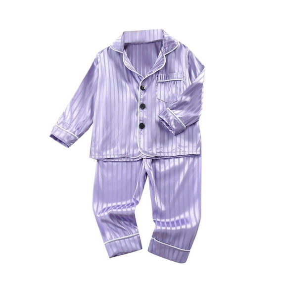 Diufon Toddler Pajamas 2 Pieces Silk Stain Long Sleeve Button Down Shirts and Pants Homewear for Boys Girls