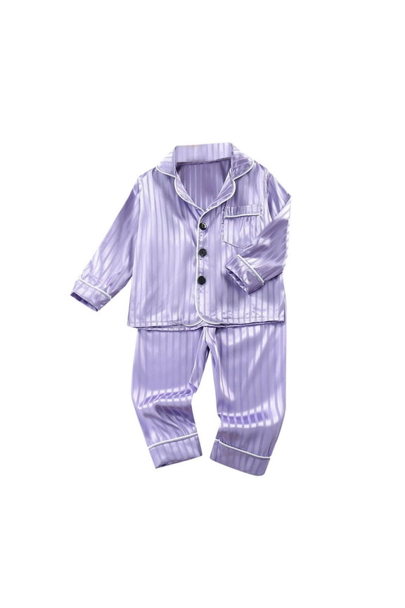 Toddler Pajamas 2 Pieces Silk Stain Long Sleeve Button Down Shirts and Pants Homewear for Boys Girls