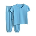 thumbnail image 1 of Diufon Toddler Pajamas Boys Girls Ribbed Short Sleeve Crewneck Tops and Cropped Pants Sleepwear Set for Kids, 1 of 6