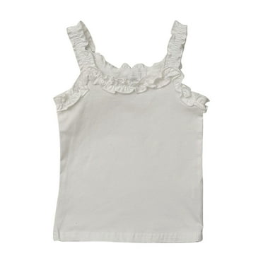 Diufon Toddler Tank Tops Girls Ruffle Round Neck Sleeveless Tops Summer Casual Solid Color Tees