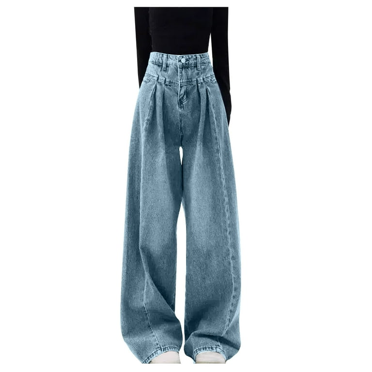 Pleated denim pants womens best sale