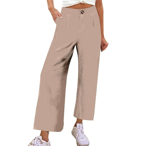 Diufon Trendy Pleated Lounge Pants for Women Button Down Solid Color Wide Leg Pants Trousers with Pockets