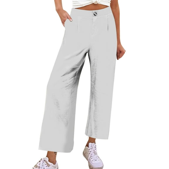 Diufon Trendy Pleated Lounge Pants for Women Button Down Solid Color Wide Leg Pants Trousers with Pockets
