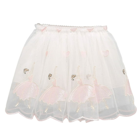 Diufon Tulle Puffy Skirt for Kids Child Girl Mesh Short Princess Dress Lightweight Print Layered Skirts (3-4 Years, White)