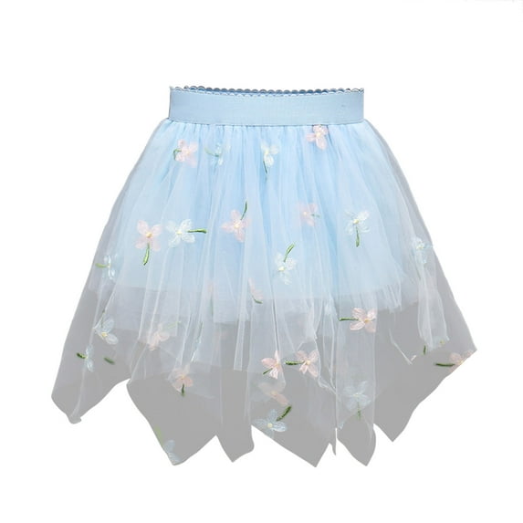 Diufon Tulle Puffy Skirt for Kids Child Girl Mesh Short Princess Dress Lightweight Print Layered Skirts (8-9 Years, Light Blue)