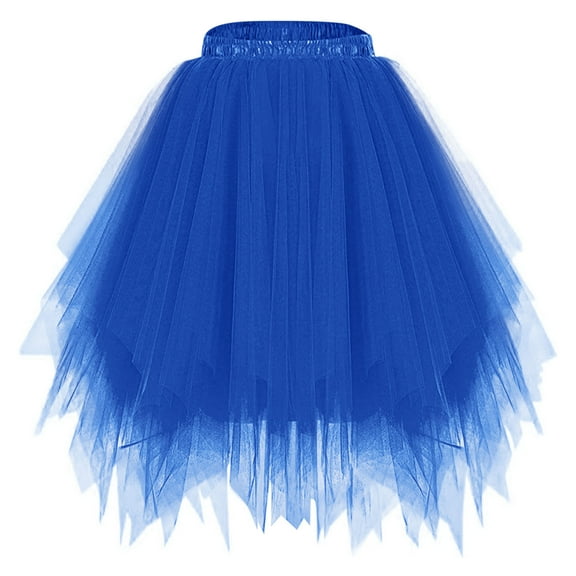 Diufon Tulle Skirts for Women High Low Layered Elastic Waist A-line Skirt Performance Wedding Party Skirts