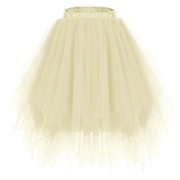 Diufon Tulle Skirts for Women High Low Layered Elastic Waist A-line Skirt Performance Wedding Party Skirts