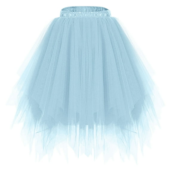 Diufon Tulle Skirts for Women High Low Layered Elastic Waist A-line Skirt Performance Wedding Party Skirts