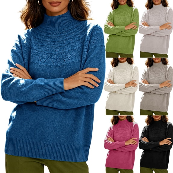 Diufon Turtleneck Sweaters for Women Fall Winter Long Sleeve Mock Neck Knitted Pullover Thicken Warm Sweater