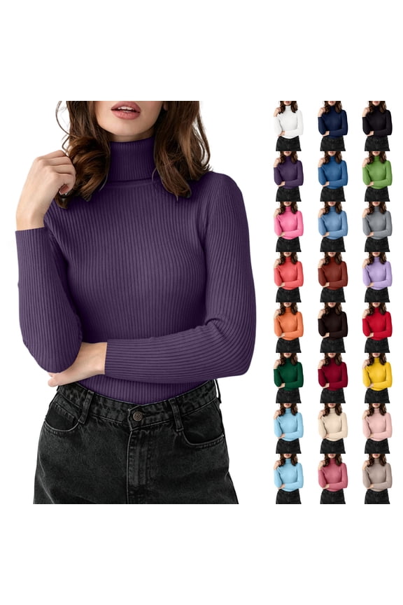Turtleneck Sweaters for Women Fall Winter Warm Long Sleeve Ribbed Knit Pullover Slim Fitted Basic Layering Tops