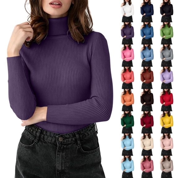 Diufon Turtleneck Sweaters for Women Fall Winter Warm Long Sleeve Ribbed Knit Pullover Slim Fitted Basic Layering Tops