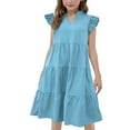 thumbnail image 1 of Diufon Tween Girls Dresses Summer Casual Cap Sleeve V Neck Sundresses Kids Solid Color Loose Dress 4-15 Years, 1 of 9