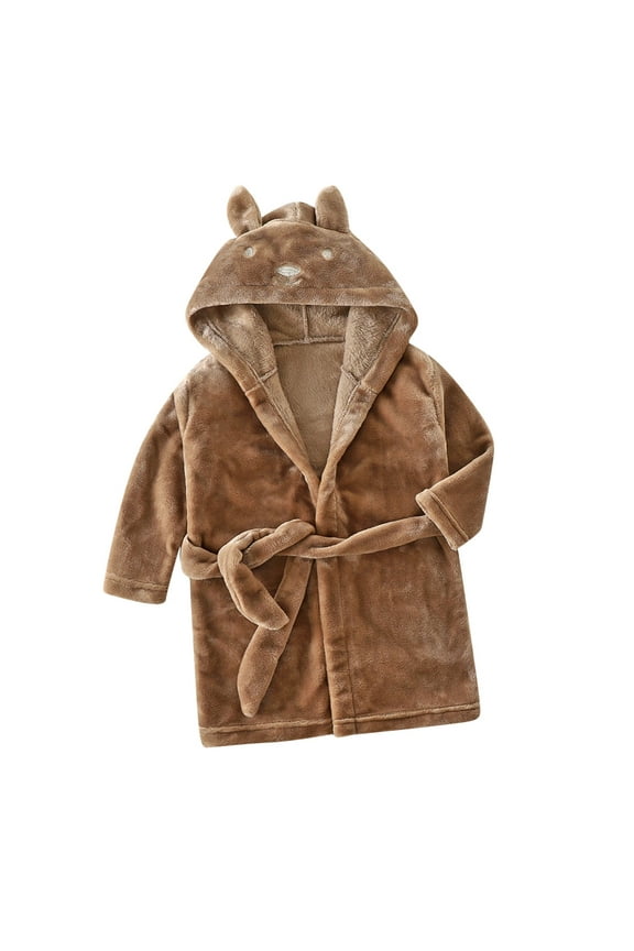 Unisex Baby Robe Toddler Boys Girls Long Sleeve Fleece Hooded Robes Fall Winter Soft Pajamas Bathrobe