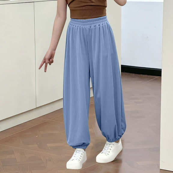Diufon Unisex Boys Girls Pants Elastic High Waisted Wide Leg Loose Athletic Pants Cotton Soft Trousers