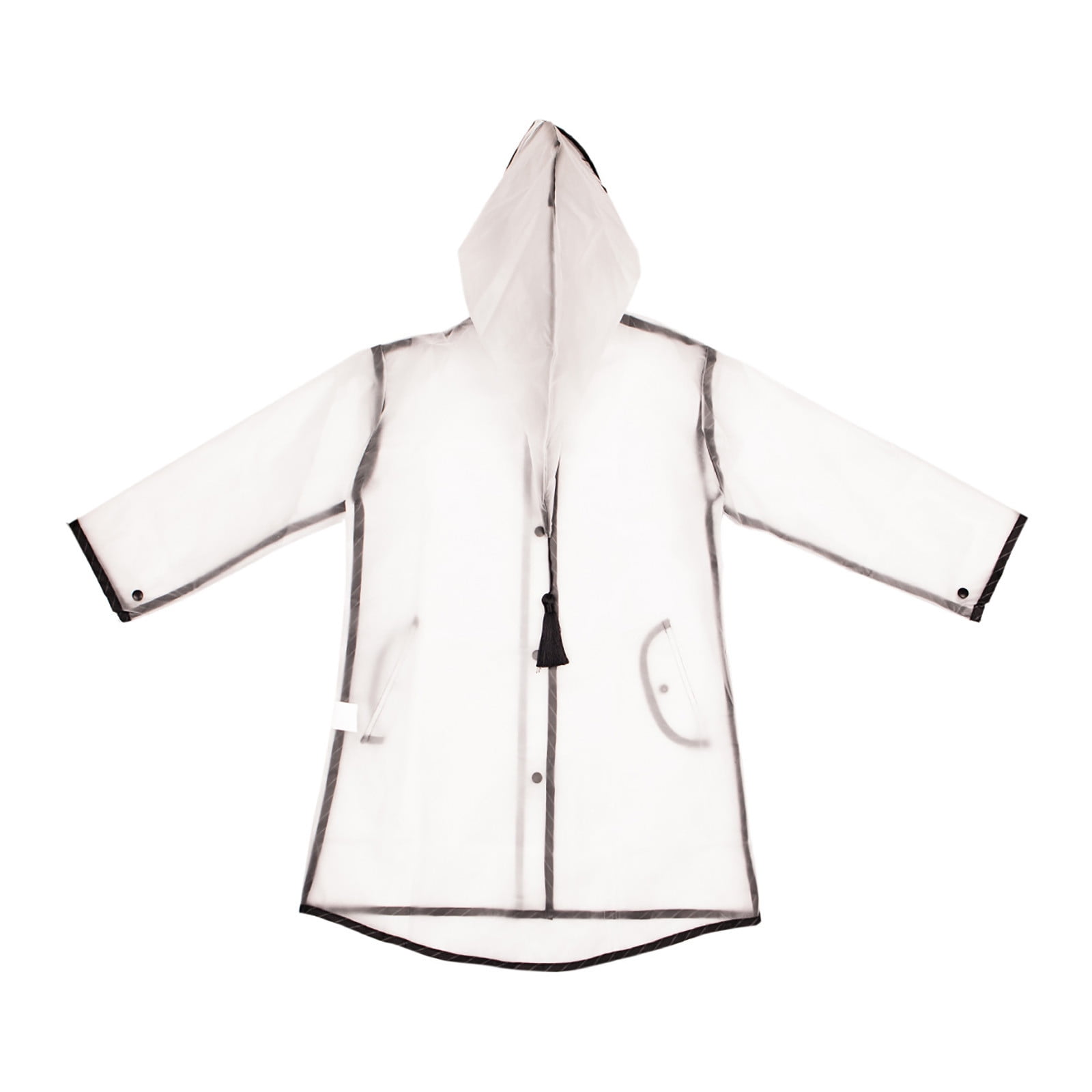 Diufon Unisex Kids Raincoat Solid Color Transparent Hooded Rain Coat Long Sleeve Waterproof Child Outwear M Clear