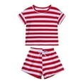 thumbnail image 1 of Diufon Unisex Pajamas for Boys & Girls Toddler Cotton Soft Stripe Crewneck Tops and Drawstring Shorts Sets, 1 of 3