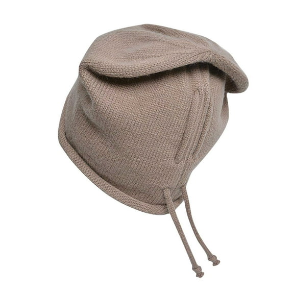 Diufon Unisex Winter Beanie Hat Rolled Edge Layers Ear Covered Drawstring Hats Outdoor Windproof Skate Ski Cap