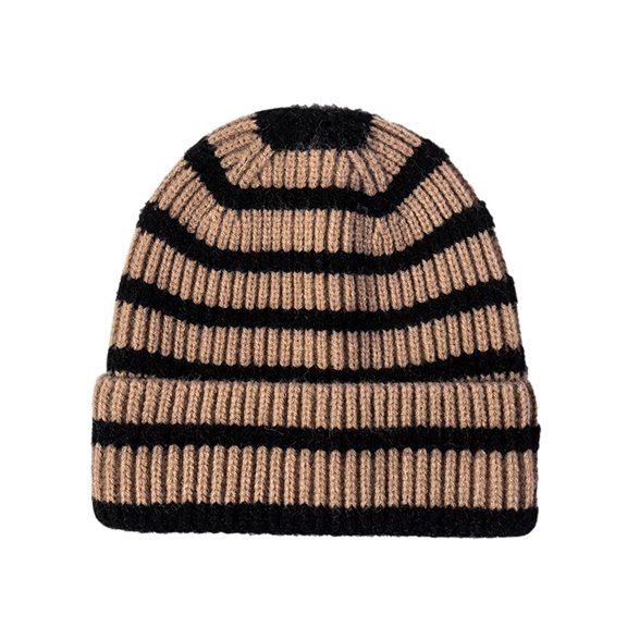Diufon Unisex Winter Knitted Beanie Hat Soft Stretch Thickened Warm Stripes Hiking Hats Outdoor Windproof Cap