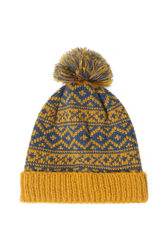 Unisex Winter Knitted Hat Women Men Windproof Warm Vintage Pattern Woolen Hats Fleece Lined Ski Cap