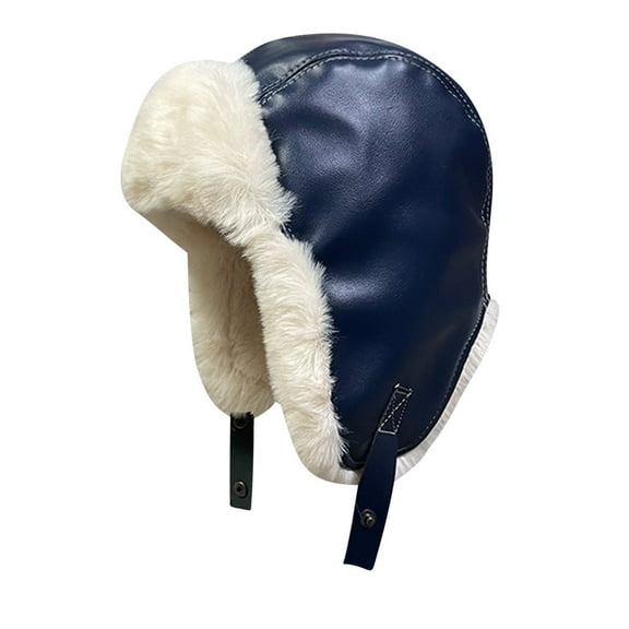 Diufon Unisex Winter Warm Hat Leather Waterproof Windproof Thickened Ear Covered Hats Fleece Lined Outdoor Ski Cap
