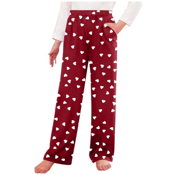 Diufon Valentine's Day Pajama Pants for Boys Girls Elastic High Waist Long Sleep Pants Soft Bottoms with Pockets