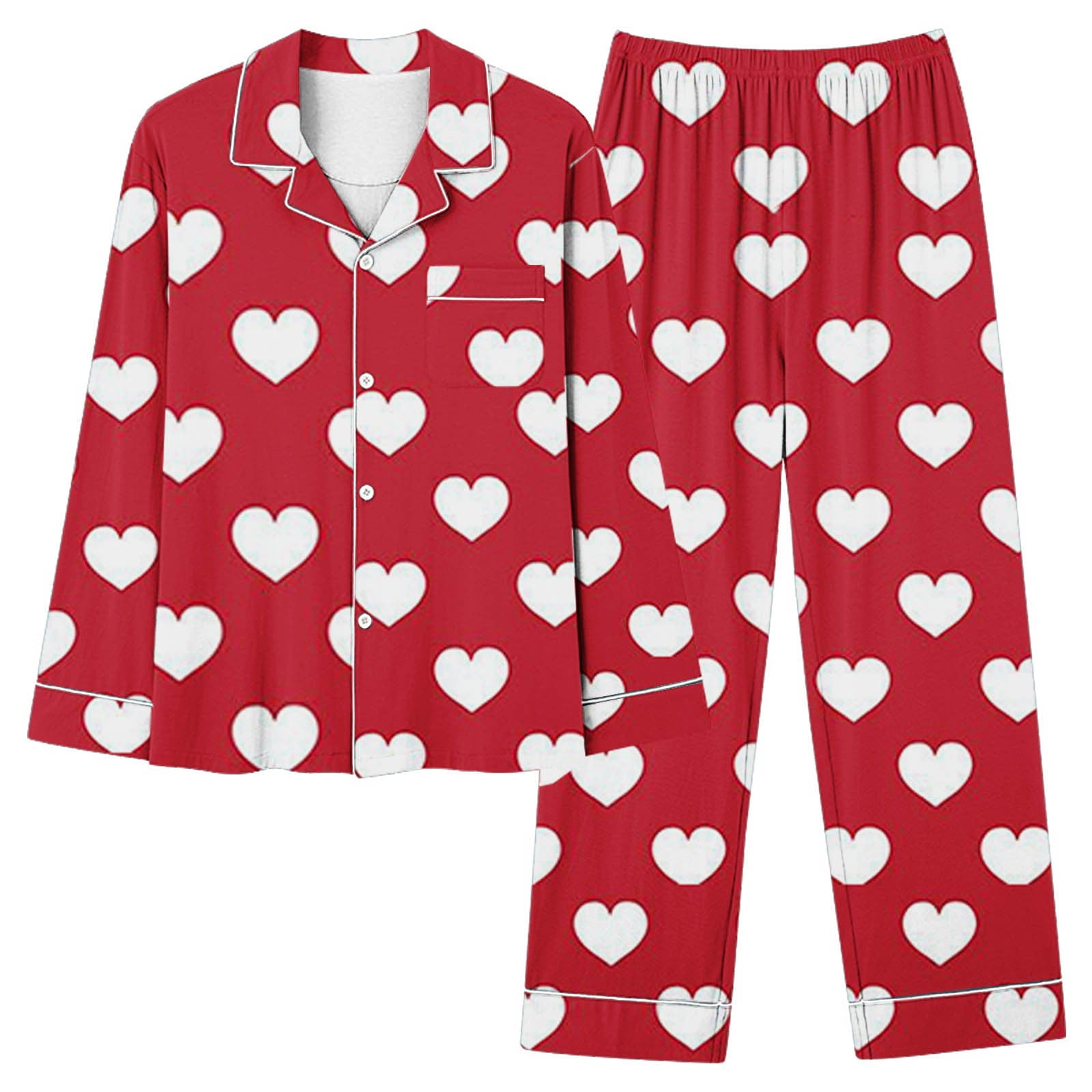 Diufon Valentine's Day Pajamas Set for Women Long Sleeve Lapel Blouse