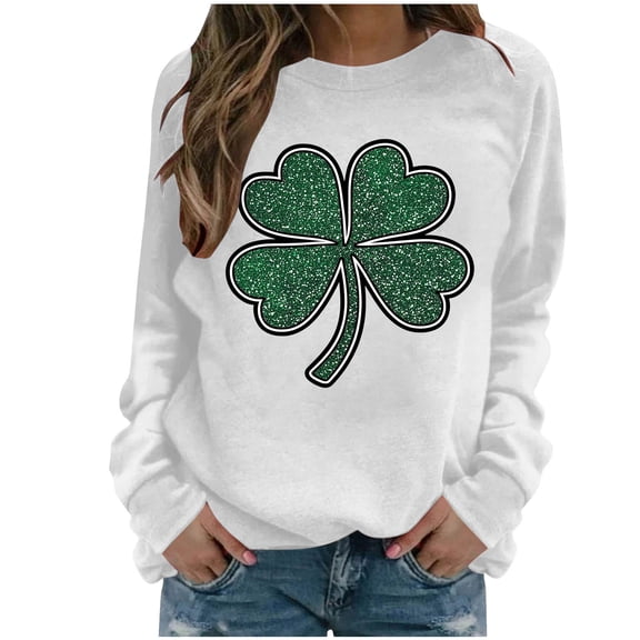 Diufon St Patricks Day Sweatshirt Women Long Sleeve Crewneck Shamrock Graphic Print Sweatshirt Pullover Tops