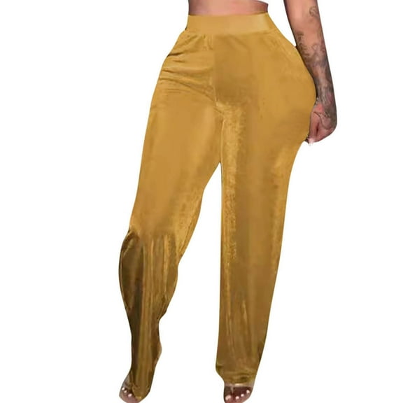 Diufon Velvet Pants for Women Fall Casual Elastic High Waist Trousers Comfy Wide Leg Pants