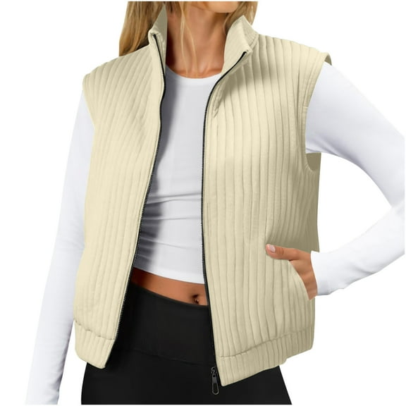 Diufon Vest for Women Lightweight Zip Up Stand Collar Cropped Jackets Sleeveless Fall Fashion Coat with Pockets