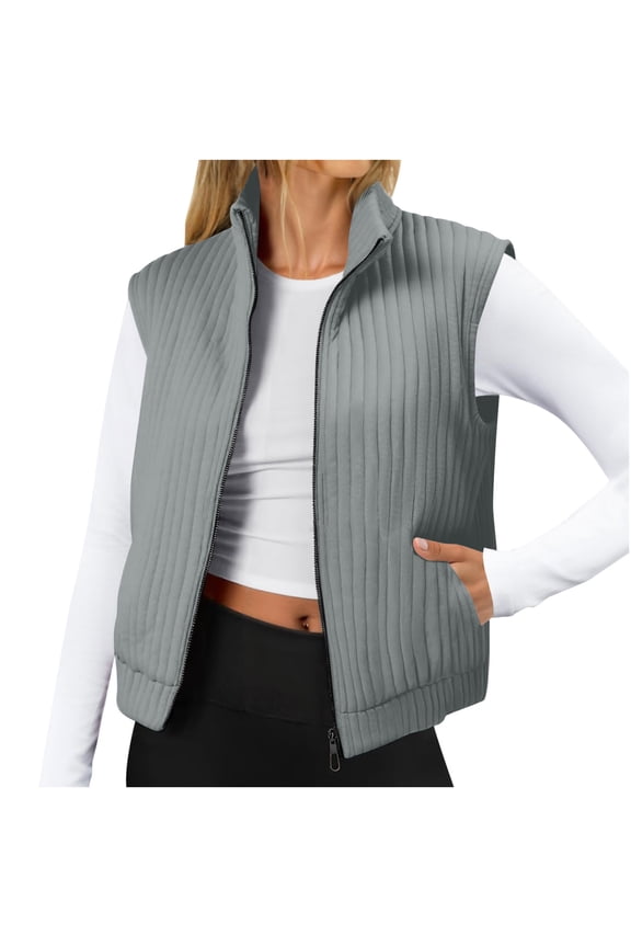 Vest for Women Lightweight Zip Up Stand Collar Cropped Jackets Sleeveless Fall Fashion Coat with Pockets