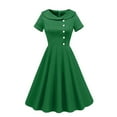 thumbnail image 1 of Diufon Vintage Dresses for Women Elegant 1950s Short Sleeve Side Button Lapel Pleated Dress Tunic A-line Dress, 1 of 6