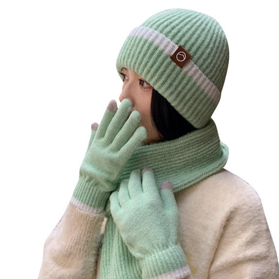 Diufon Warm Hat Scarf Gloves Set Winter Windproof Thickened Knitted Cap Scarves and Gloves 3 Pieces for Adult
