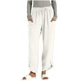thumbnail image 1 of Diufon White Linen Pants Women Wide Leg High Waisted Drawstring Boho Palazzo Pants Casual Summer Beach Pant with Pockets, 1 of 7