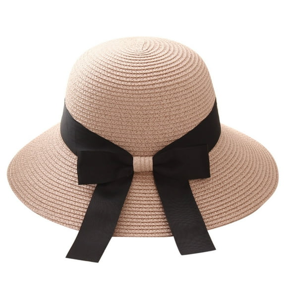 Diufon Wide Brim Straw Hat for Women Trendy Outdoor Beach Sun Hats Casual Holiday Style Cap with Bow