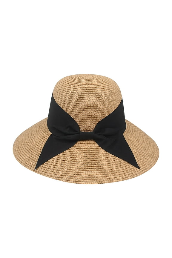 Wide Brim Straw Hat for Women Trendy Outdoor Beach Sun Hats Casual Holiday Style Cap with Bow