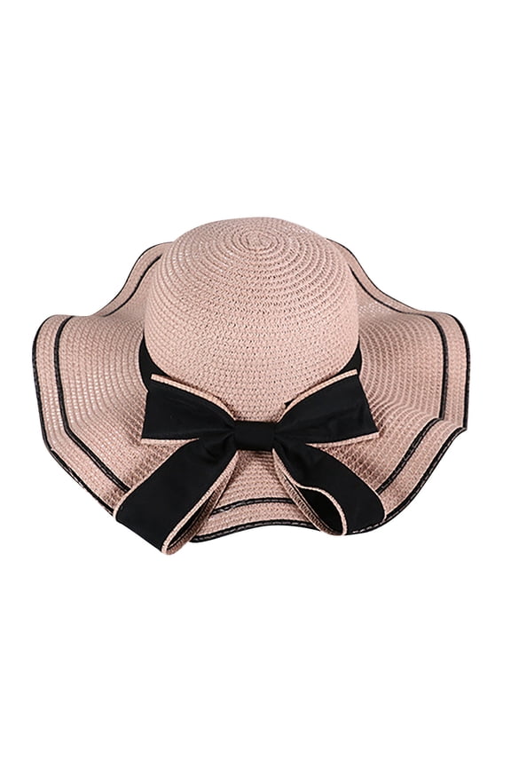 Wide Brim Straw Hat for Women Trendy Ruffled Hem Outdoor Beach Sun Hats Holiday Style Cap with Bow
